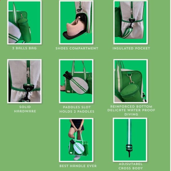 NWT AWESOME Pickle-colored Canvas PICKLEBALL BAG w/ matching accessories - Picture 2 of 6